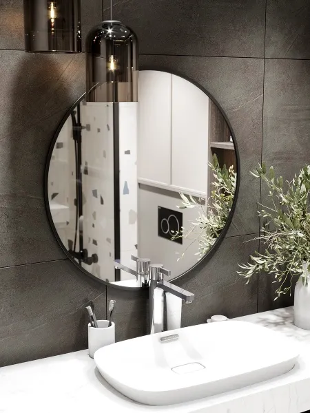 Зеркало навесное Z-15 D70 см c черной рамкой